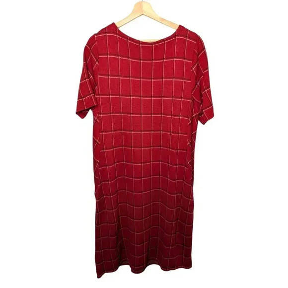 J. Jill Womens Ponte Knit Red Plaid Windowpane Shirt Sleeve Shift Dress Sz Large - Picture 5 of 16